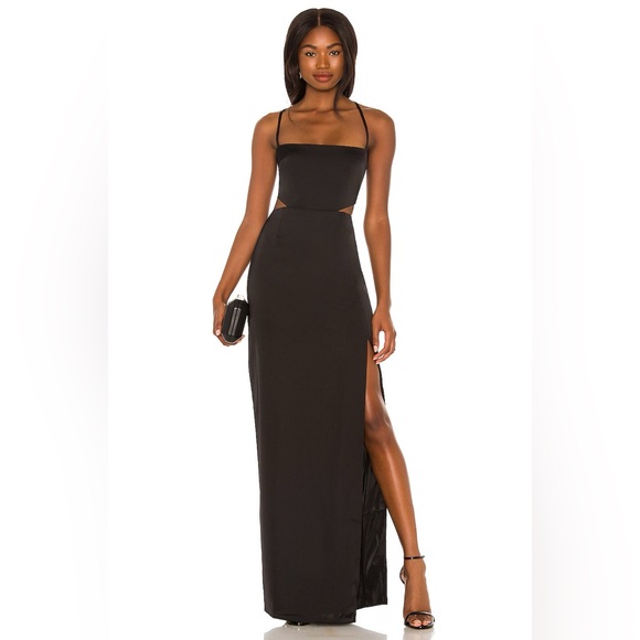 new xl Nookie Stella Cutout Black Strappy Lace Up Sleeveless Maxi Cocktail  Gown